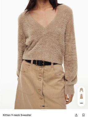 Aritzia Sunday Best Soft V-Neck Cropped Fuzzy Sweater - Camel
